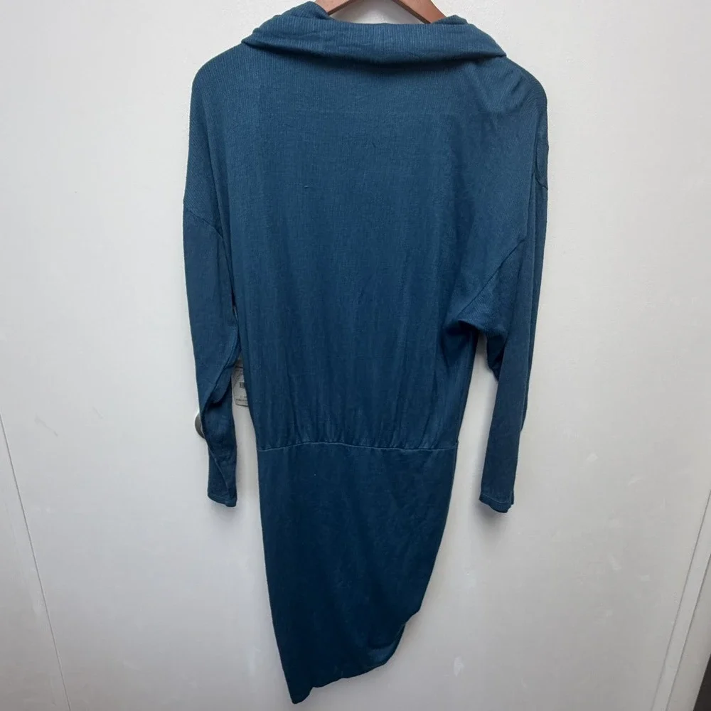 Free People Blue Teal Sundown Cowl Neck Ruched Mini Dress‎ New Size S Y2K